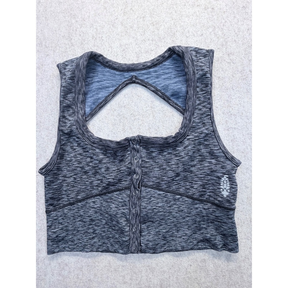 FP Movement Sports Bra Women M/L Gray Space Dye Snap Front Cutout Activewear